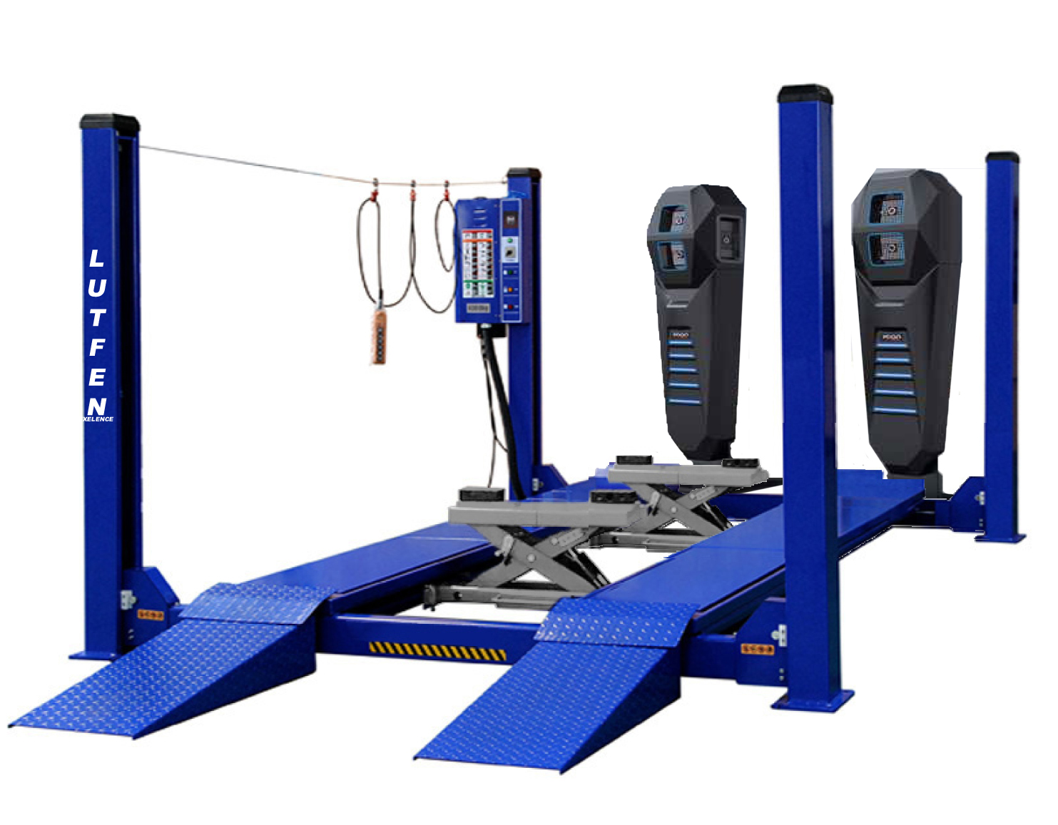 WHEEL ALIGNER 5D AND FOUR POST 6 TONNE WHEEL ALIGNER LIFT COMBINATION AEWAFD-505 PLUS AECL440WA