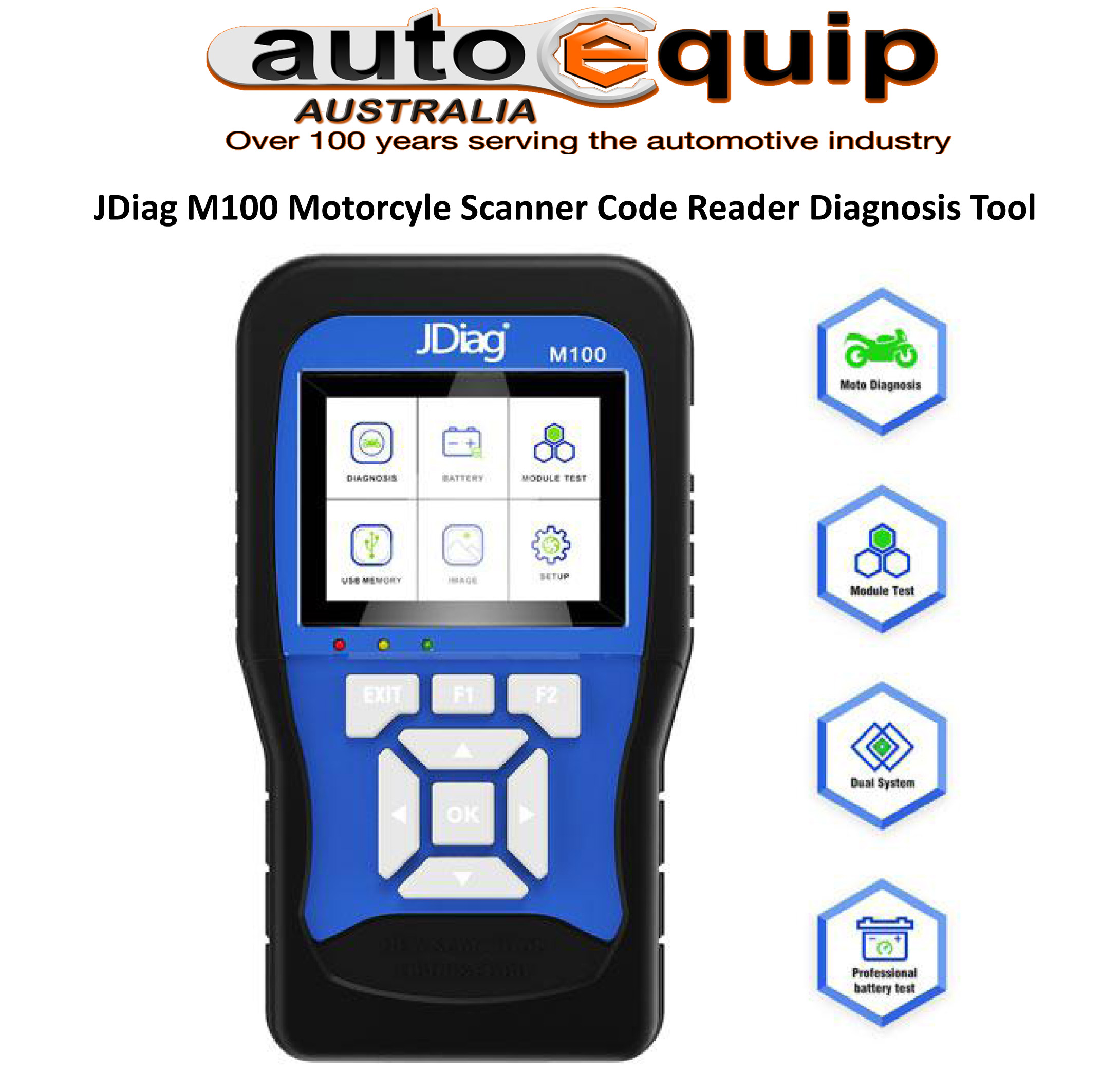 MOTORCYCLE SCANNER DTC AND CLEAR AND BATTERY TESTER M100